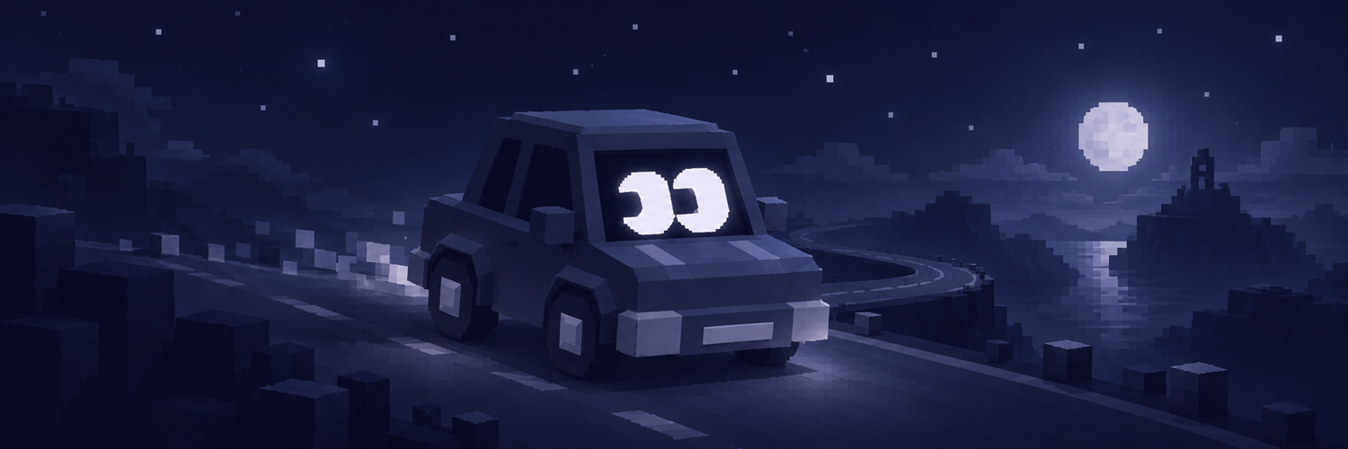 Familicar crossing a moonlit voxel road