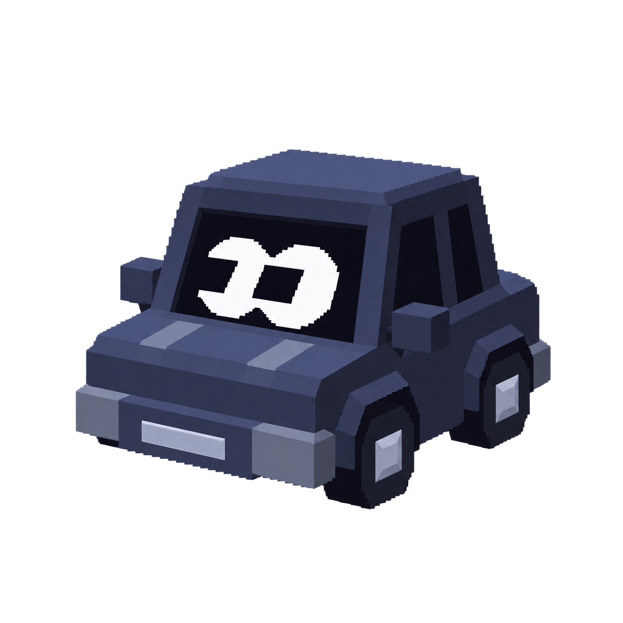 Voxel midnight car with glowing infinity eyes