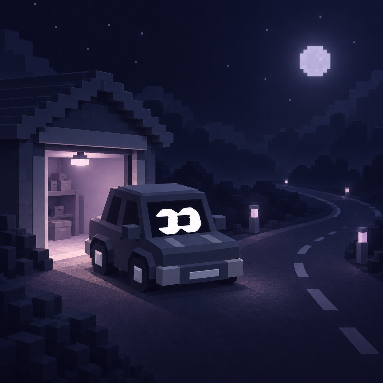 The little car waiting in a dark garage